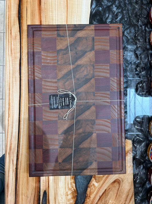 End Grain Black Limba, Russian Olive & Padauk Cutting Board